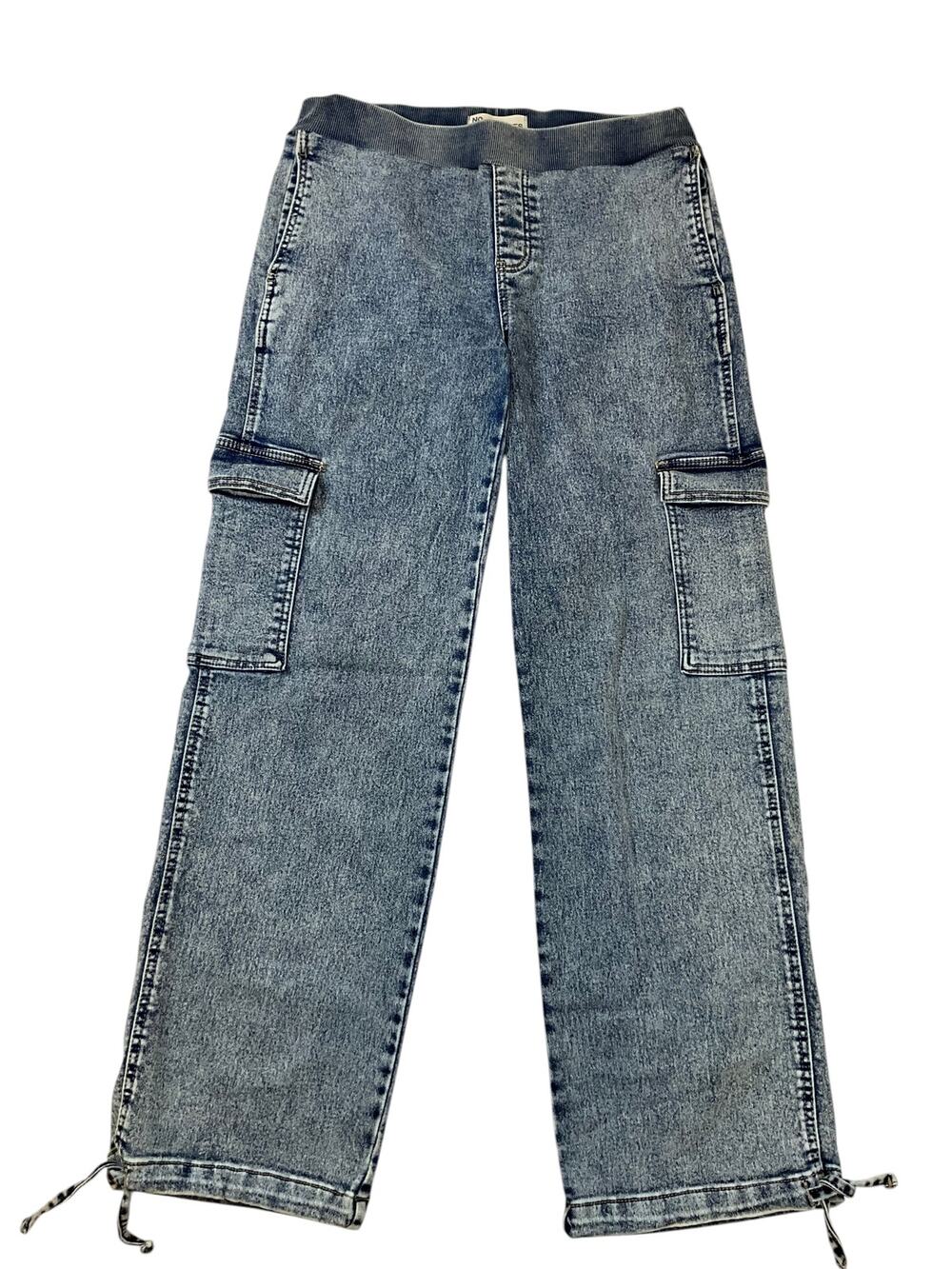 No Boundaries Women’s Small 4-6 Acid Wash Wide Leg Cargo Jeans Drawstring Hem
